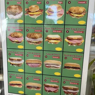 Sandwich menu