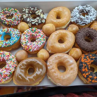 Donuts and holes, beautiful presentation, perfectly glazed. Stayed soft all day.