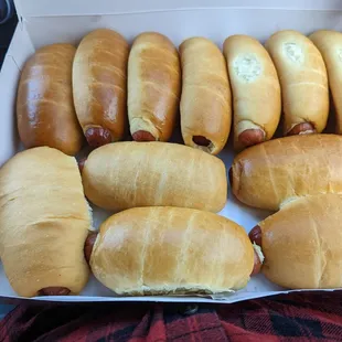 A dozen kolaches, warmed to perfection. Crisp outside. Not soggy in the least. I drove with these in my lap... Hot joy.