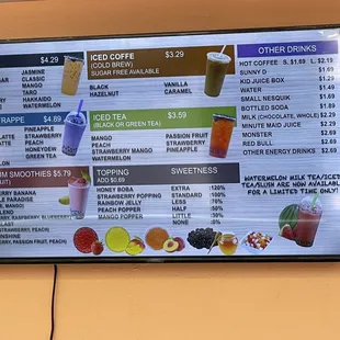 a menu on the wall