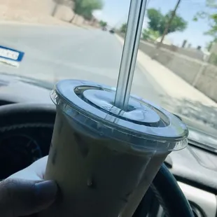 Brown sugar milk team with boba