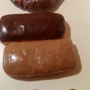 Big Apple Fritter, two Long Johns, and a pastry filled with spinach and cheese. All very good. Wish the fritter had more apple.