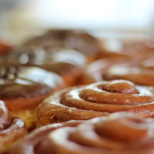 a close up of a variety of donuts