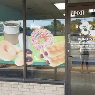 a donut shop front window