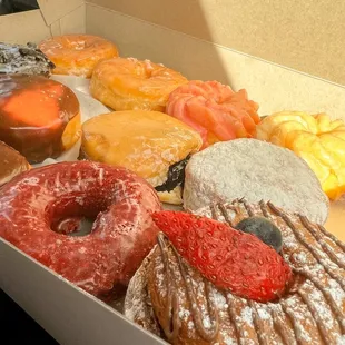 Strawberry cruller in the back was great