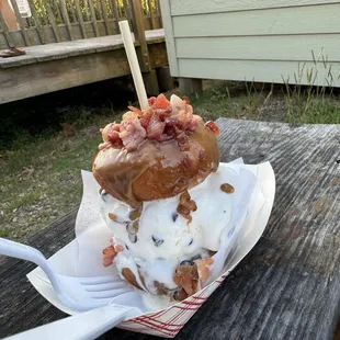Ice Cream Sandwich- maple Bacon Donut with Coconut Chocolate Almond ice cream