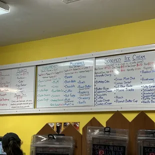 Ice cream menu