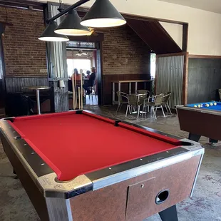 a pool table and a pool table