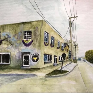 a watercolor painting of a building