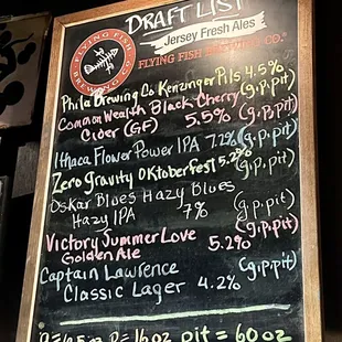 a blackboard with a list of drinks