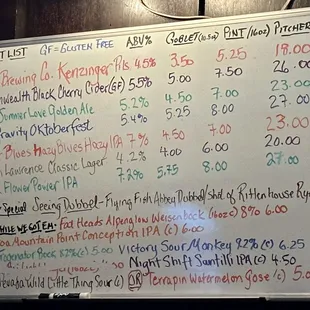 a whiteboard with a list of food items on it