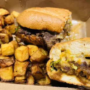 Korean BBQ Cheesesteak Sandwich with Side of Hash