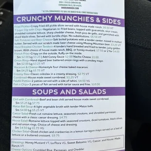 a menu for sandwiches and salads