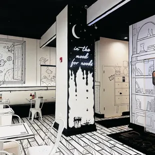 a black and white mural