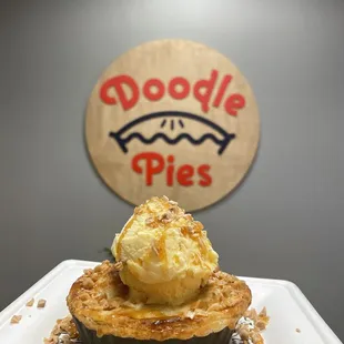 a pie topped with ice cream