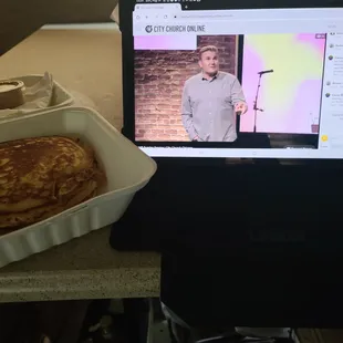 Johnny cakes and scrambled eggs with cheese