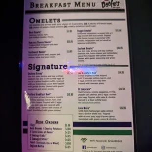 Back of Breakfast menu.