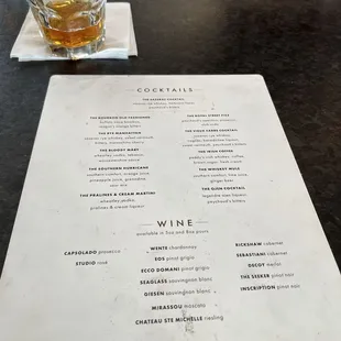 Drink menu