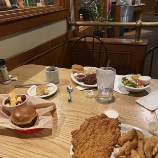 Fantastic Tenderloin, Smoked Meatloaf, dinner salad , Chive Fries and a kids meal hamburger with fresh fruit