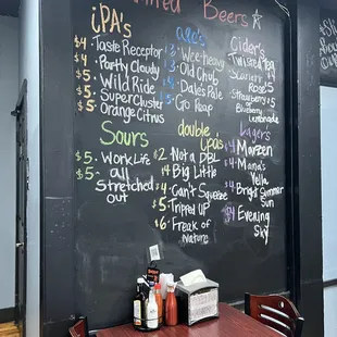 a chalkboard menu on the wall of a restaurant
