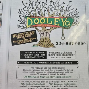 Menu cover with challenges. Home of the best burgers, period !!! Especially the TOMBSTONE garlic  stuffed burger.