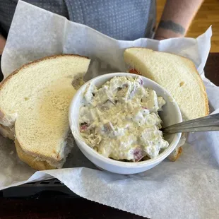 Chicken salad sandwich and homemade potato salad