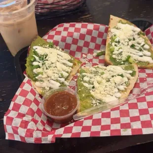 iced caramel macchiato and avocado toastado