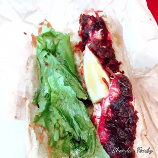 Lobster roll with caramelized onions