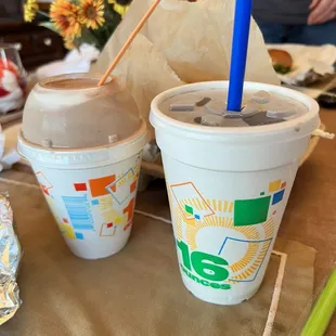 Soda and chocolate milkshake for me