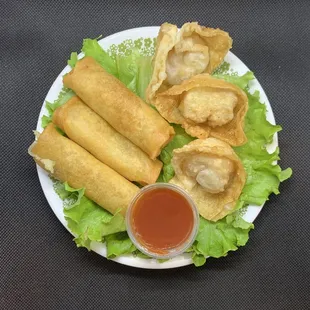 Vegetable fried egg roll &amp; friend Chicken Wonton