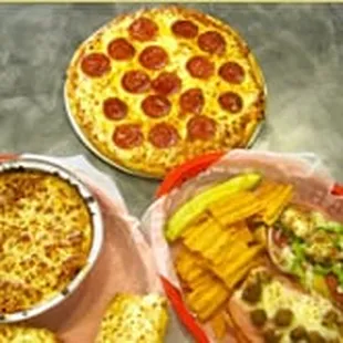 four different views of a pizza