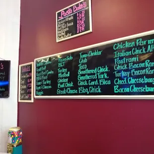 a menu on the wall