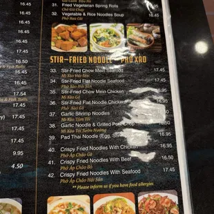 Vegetarian , stir fried Noodle Menu