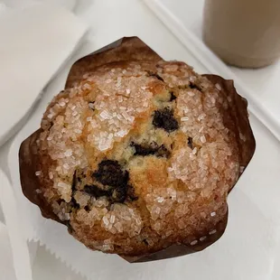 a muffin on a napkin