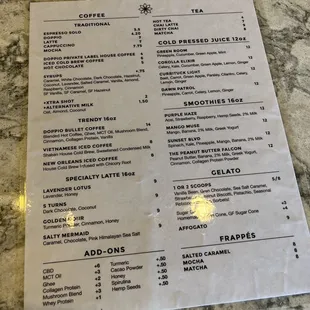 a menu for a restaurant