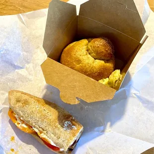 Tomato heirloom, ricotta on sourdough &amp; (top) brioche col tuppo (org. blossom/cin. brioche w/side of honey lavender &amp; marigold butter!)