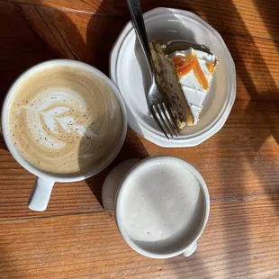 Special latte, olive cake, London fog