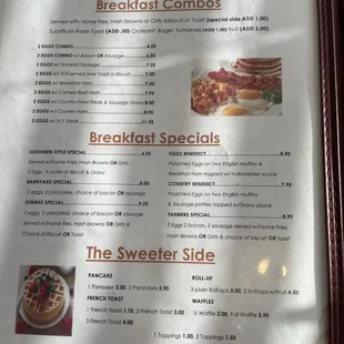 Breakfast menu.