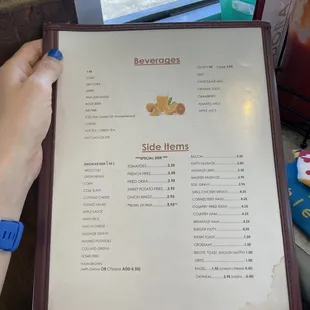 the menu of the restaurant