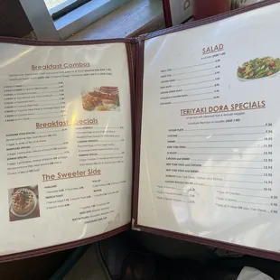 the menu of the restaurant