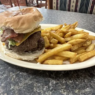 Bacon Double Cheeseburger and fries.
