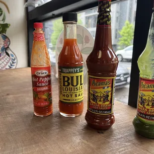 Only some of the hot sauces offered