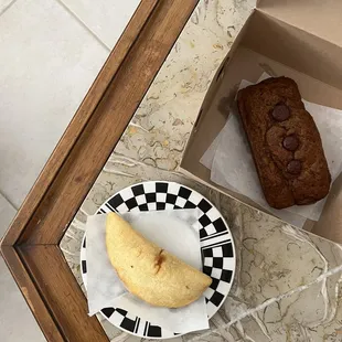 Banana bread + guava and cheese empanada