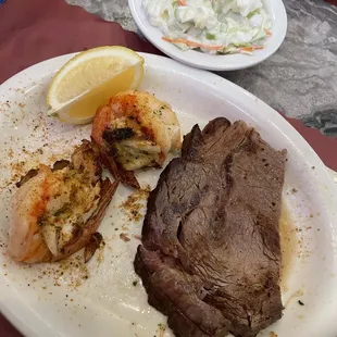 Half of the prime rib open face sans bread and half of the stuffed shrimp
