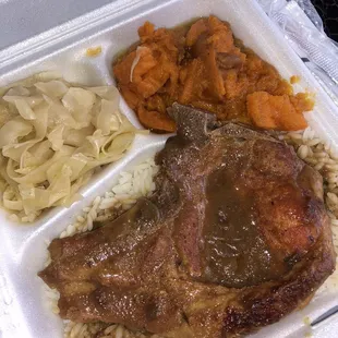 Smothered Pork Chops Yams Cabbage