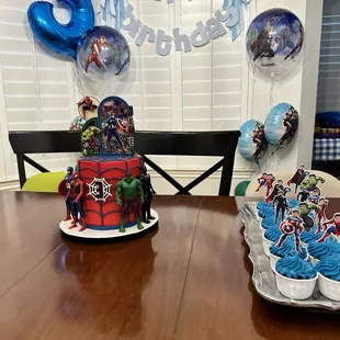 3rd Birthday Superhero cake and cupcakes