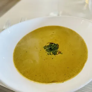a bowl of soup on a table