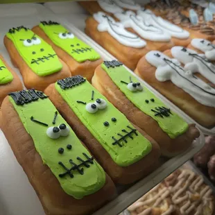 Seasonal Halloween Frankenstein and ghost donuts