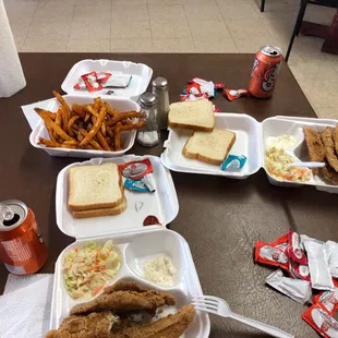 a table full of food and drinks