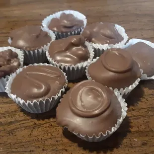 a pile of chocolate candies